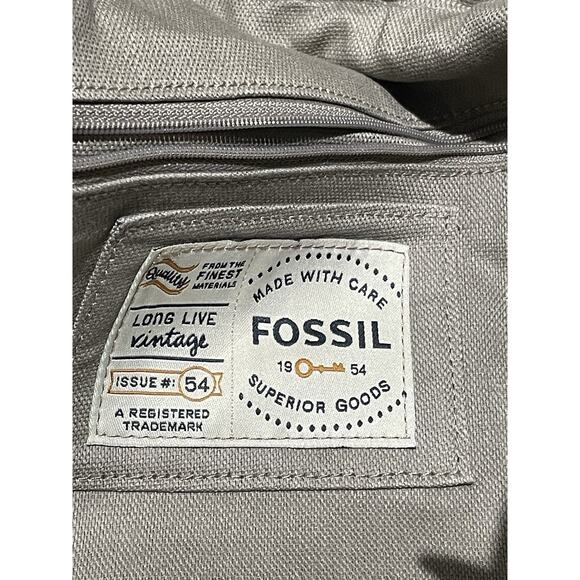 FOSSIL Long Live Vintage 54 Beige Canvas Messenger Bag Turn Lock Flap Lthr Trim - Picture 6 of 11